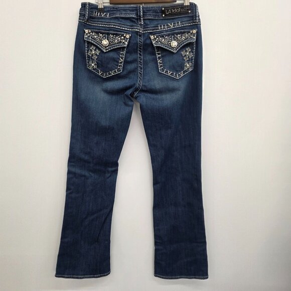 Vintage Y2K‎ L.A. Idol Dark Wash Mid Rise Bedazzled Bootcut Denim Jeans Size 13 - Picture 2 of 15